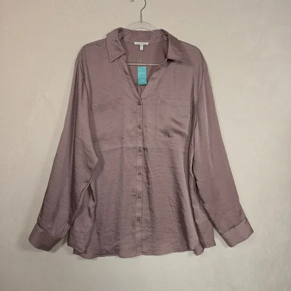 Maurices Button Down Shirt Womens 2X Mauve Satin Minimalist Office Professional - Picture 2 of 14